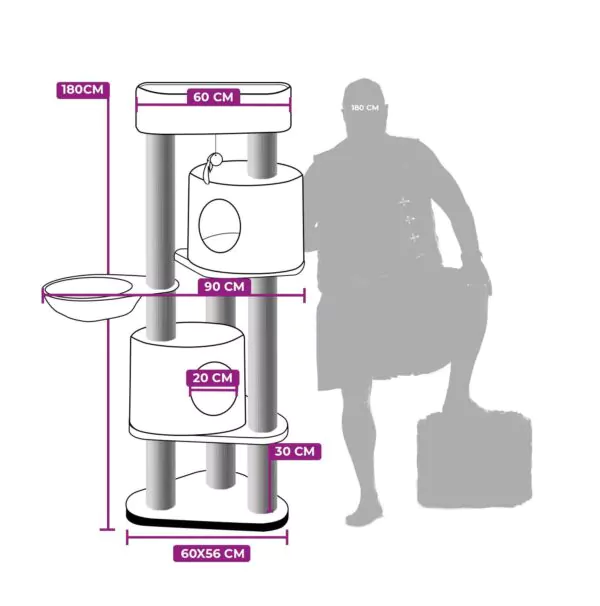 cat tree charlotte 180 – grey – 12cm post – with hammock